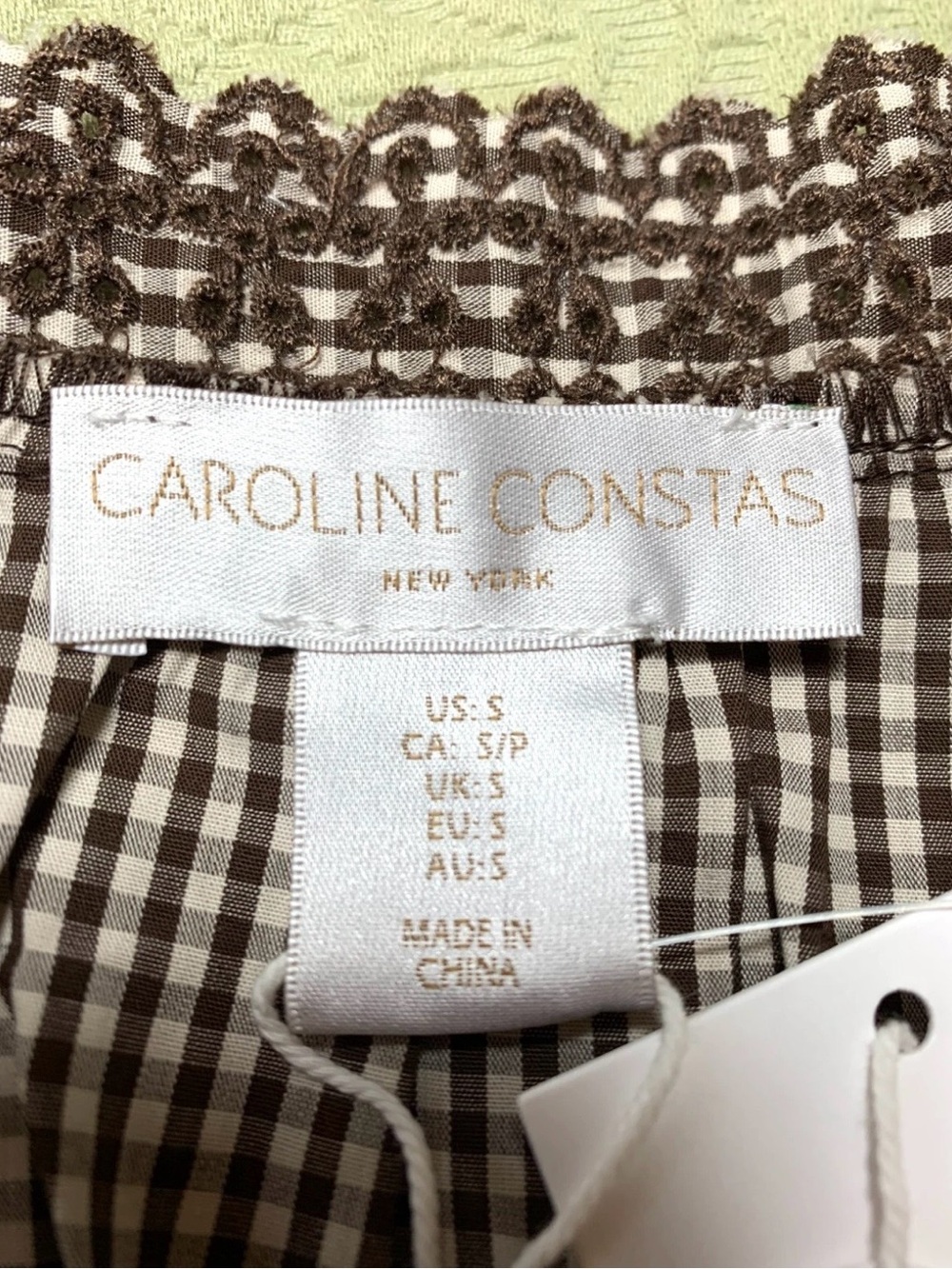 NWT Caroline Constas Brown Gingham Lace Trim Crop Top Maxi Skirt Set Small S - Picture 13 of 16